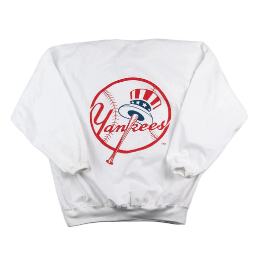 White sweatshirt with Yankees logo on a white background
