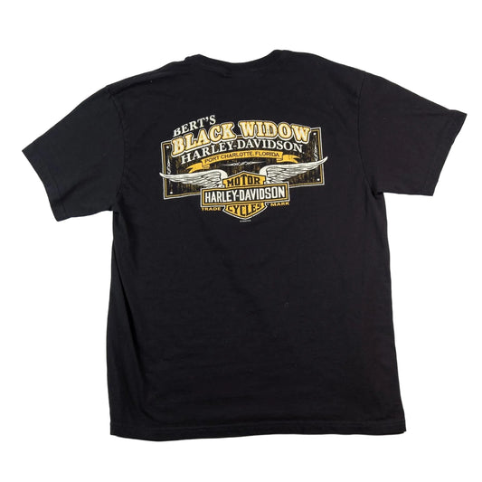 Black t-shirt with Harley-Davidson logo on a white background