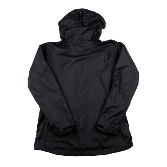 Black jacket with a hood on a white background
