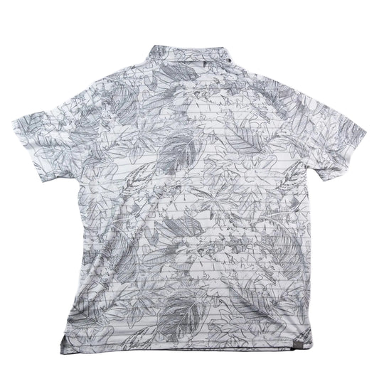 Short-sleeve shirt with a gray leaf pattern on a white background