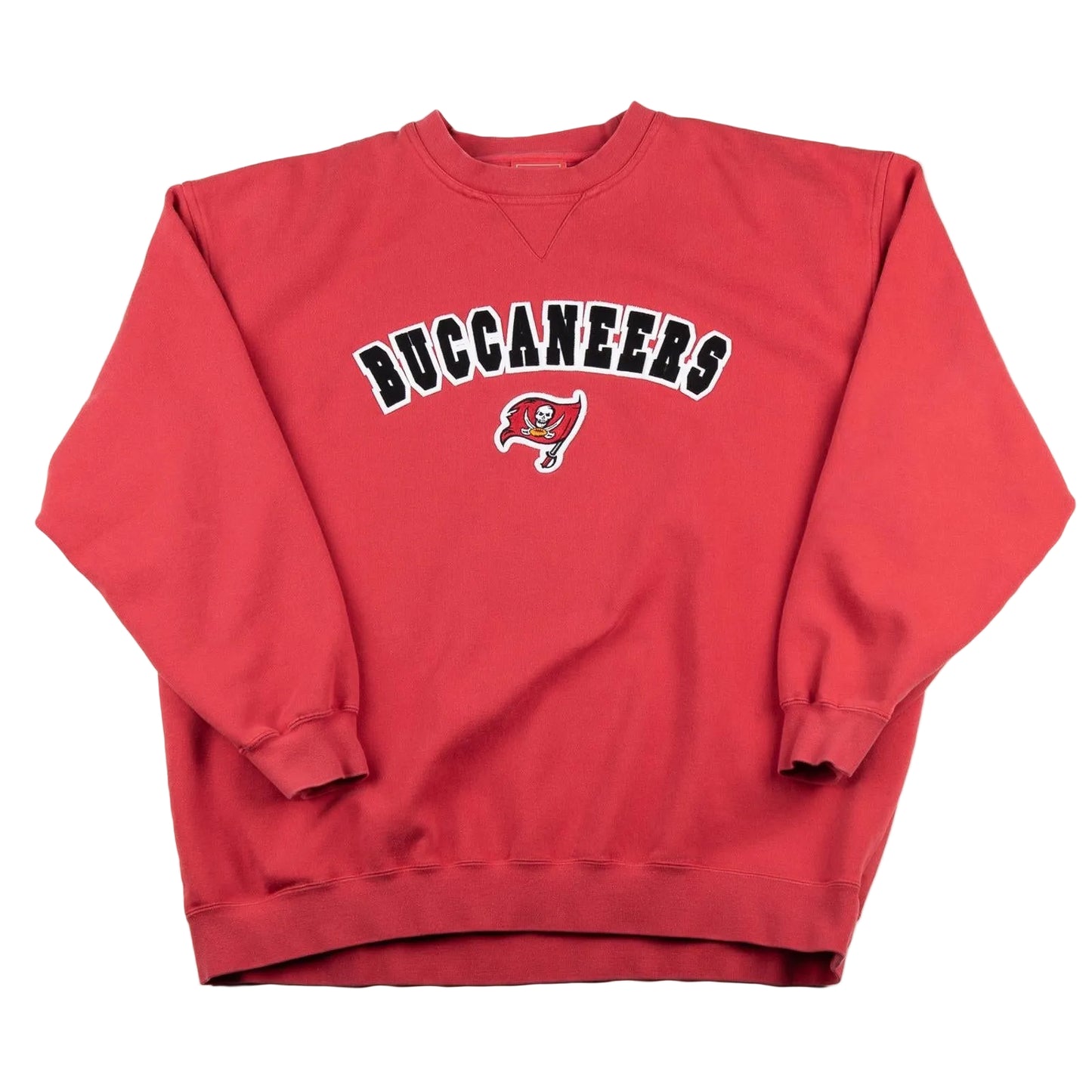 Red Buccaneers sweatshirt on a white background