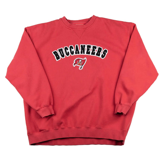 Red Buccaneers sweatshirt on a white background