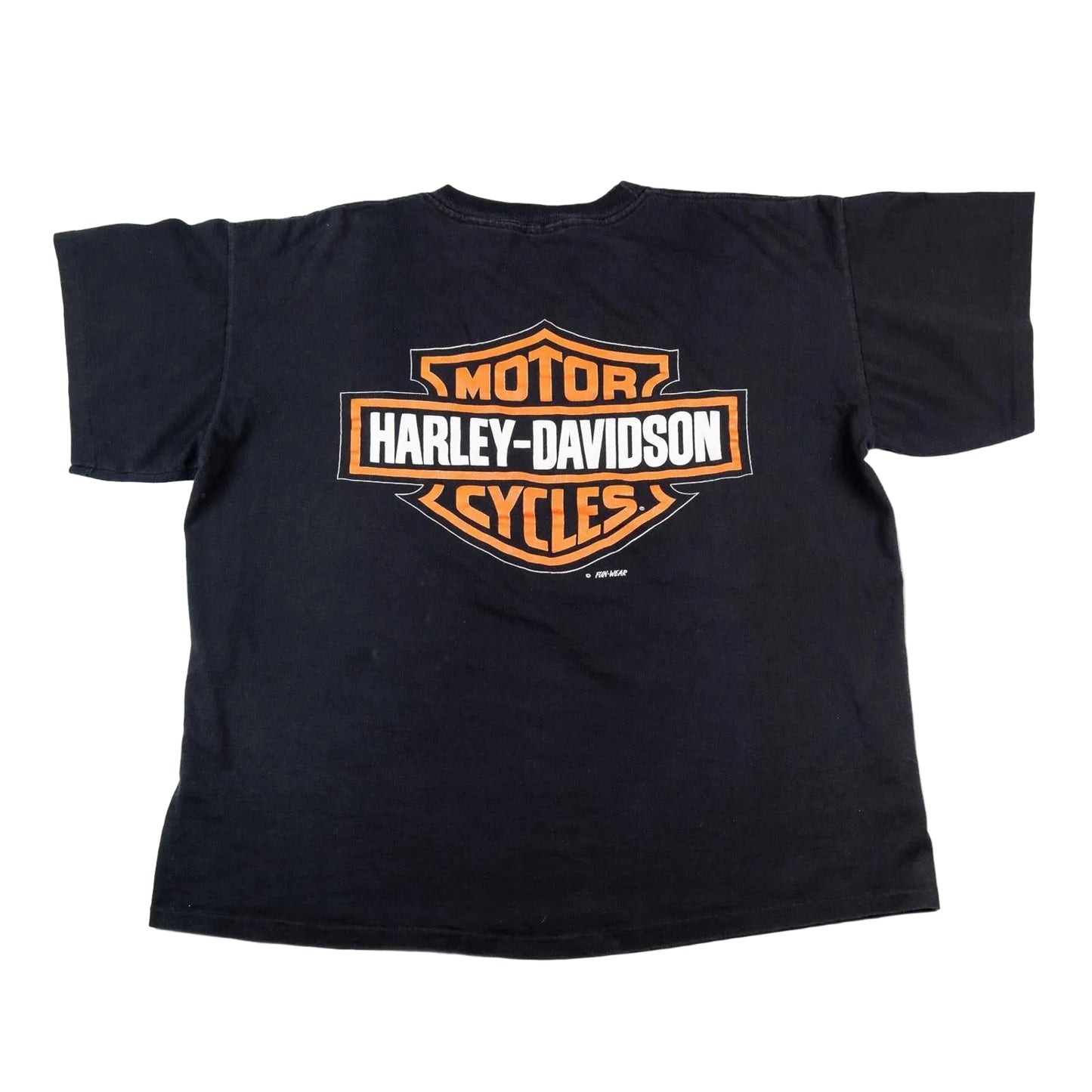 Black t-shirt with Harley-Davidson logo on a white background
