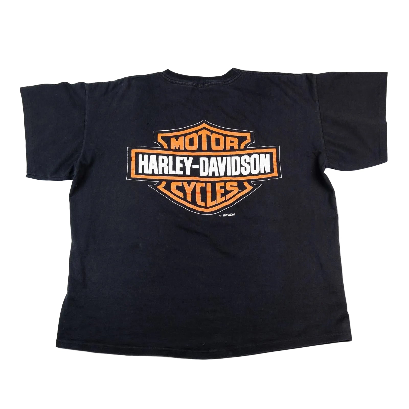 Black t-shirt with Harley-Davidson logo on a white background