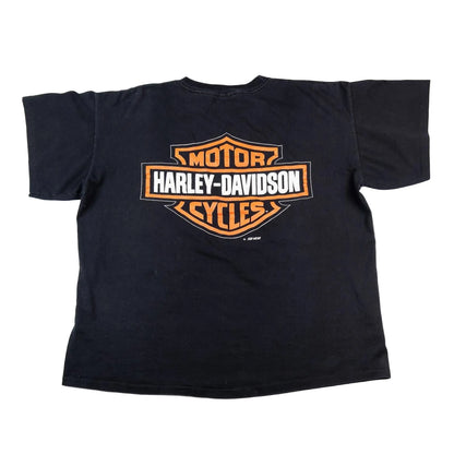 Black t-shirt with Harley-Davidson logo on a white background
