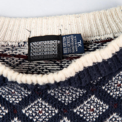 Vintage 1990s Knightsbridge Geometric Knit Sweater Mens XL