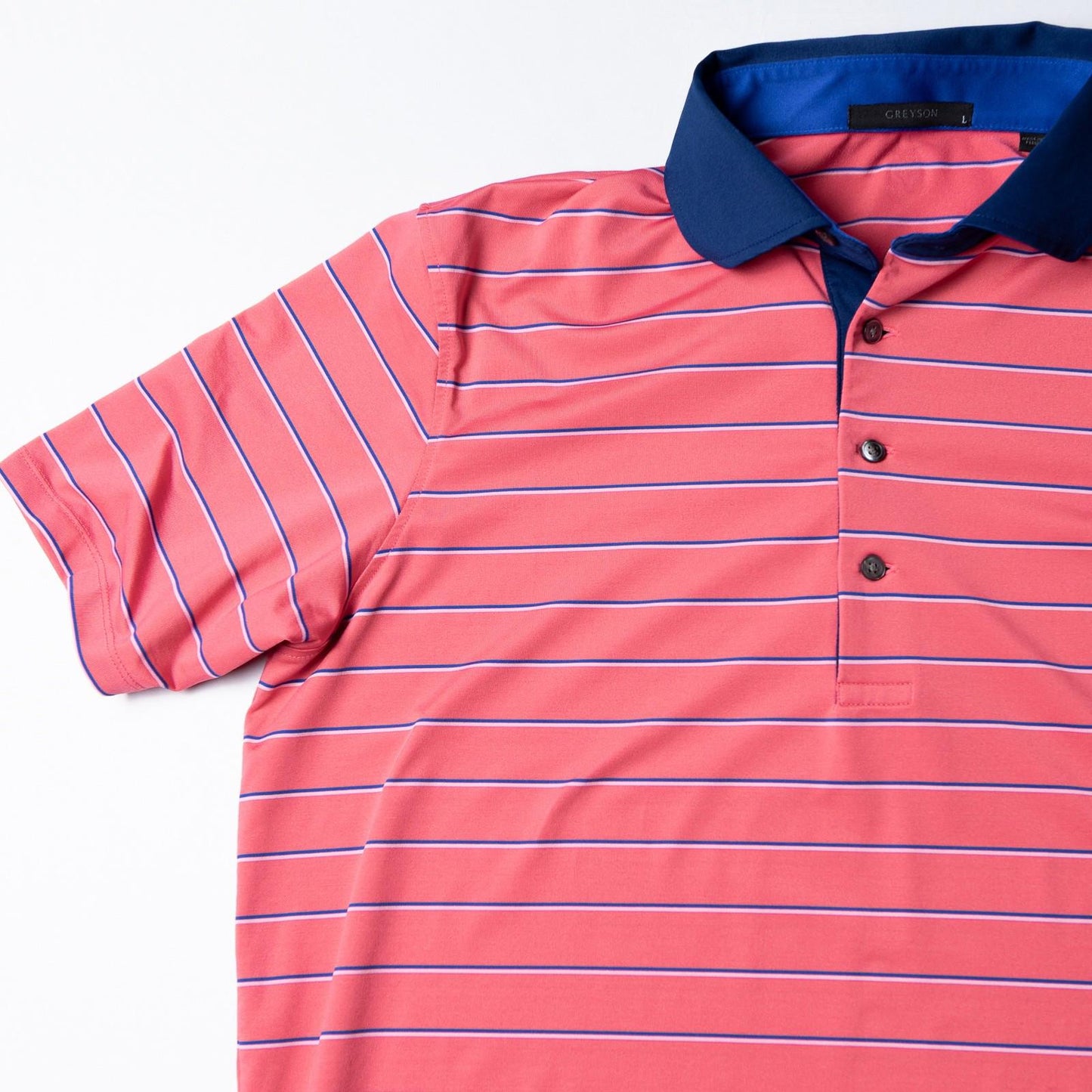 Greyson Pink Striped Performance Stretch Golf Polo Men's Large