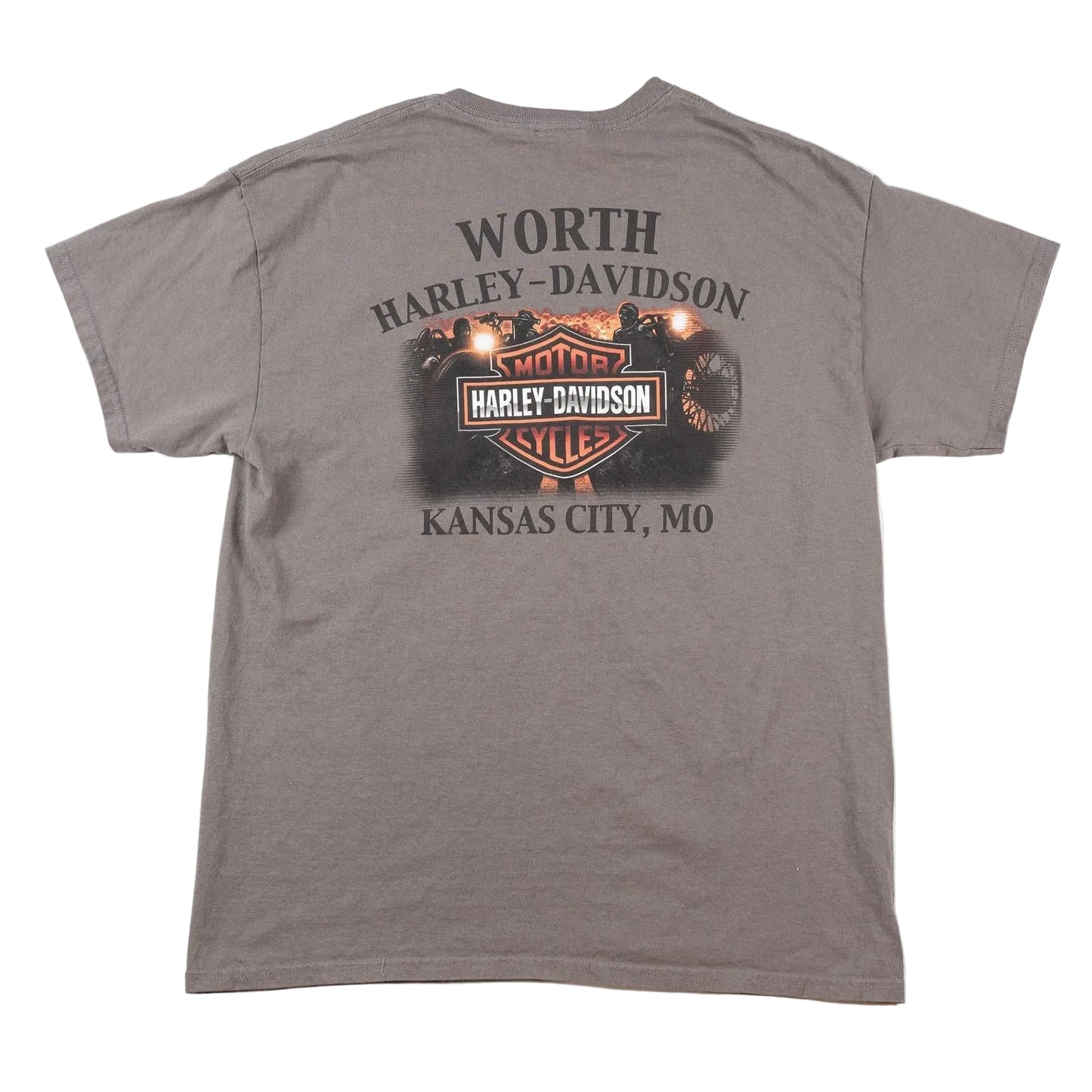 Gray t-shirt with Harley-Davidson logo and text on a white background