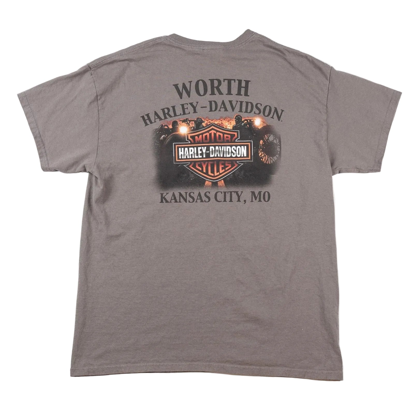 Gray t-shirt with Harley-Davidson logo and text on a white background