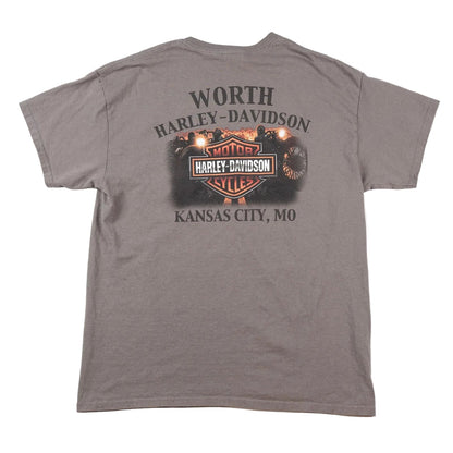 Gray t-shirt with Harley-Davidson logo and text on a white background