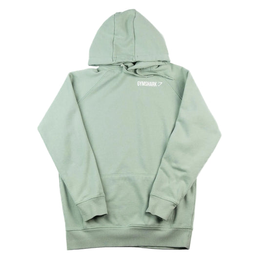 Light green hoodie with a brand logo on a white background