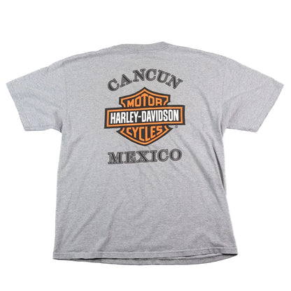 Gray t-shirt with Cancun Harley-Davidson Mexico logo on a white background