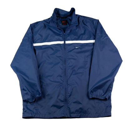 Blue jacket with a white stripe on a white background