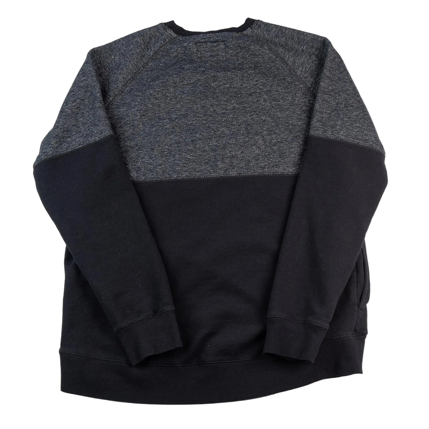 Black and gray color-blocked sweatshirt on a white background