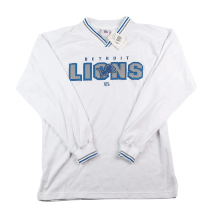 White long-sleeve shirt with 'Detroit Lions' logo on a white background