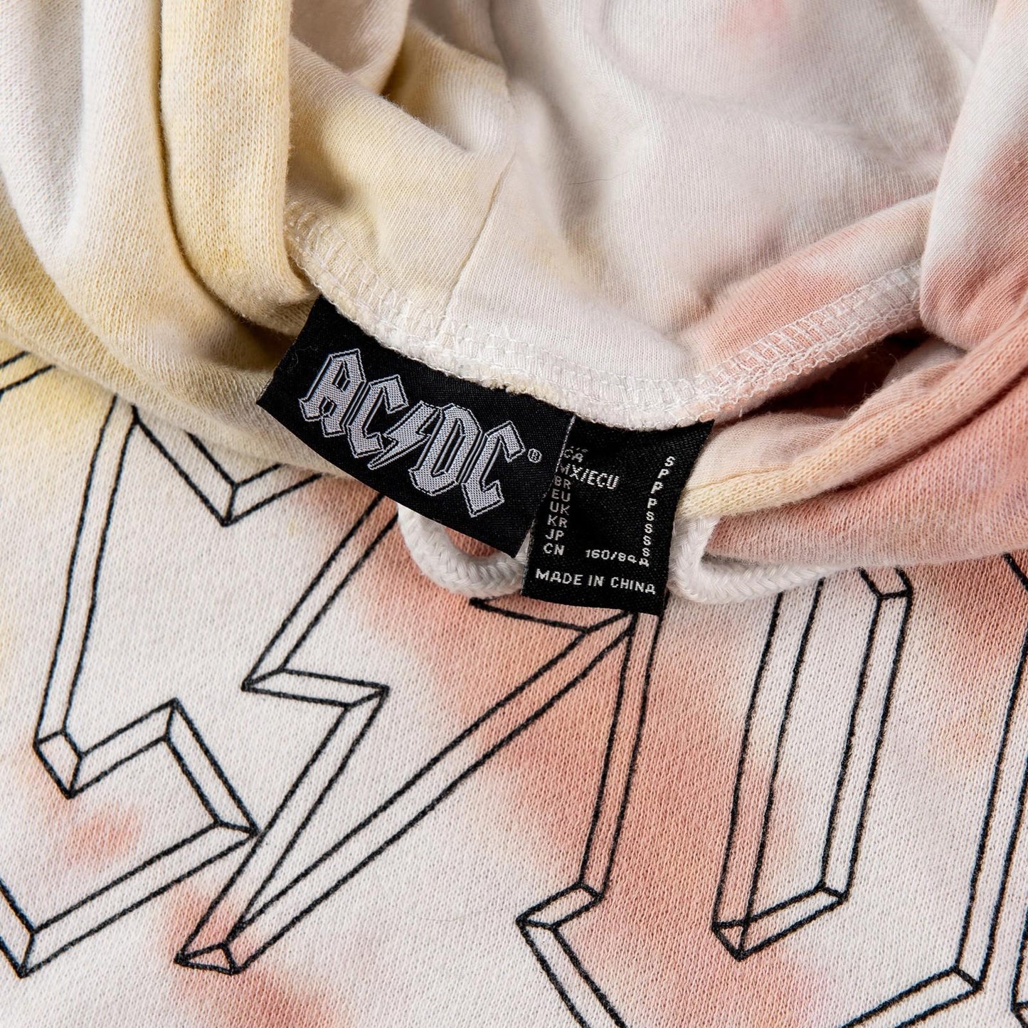 AC/DC High Voltage Thunderbolt Tie Dye Crop Top Pullover Hoodie Women's Small
