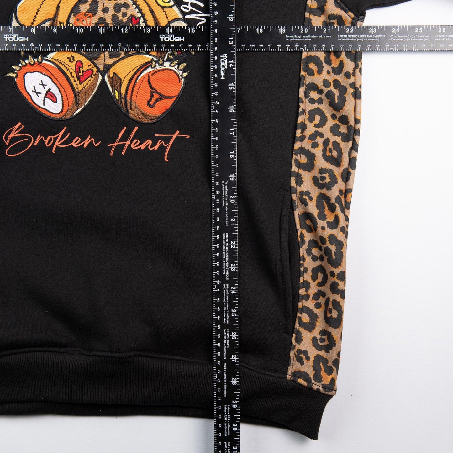 Screenshot Broken Heart Graphic Streetwear Leopard Panel Hoodie Men's XL