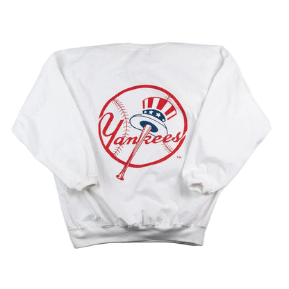 White sweatshirt with Yankees logo on a white background