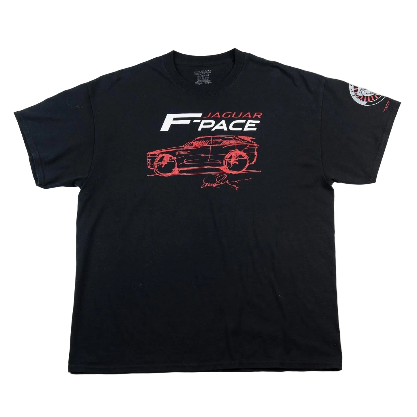 Black t-shirt with Jaguar F-Pace graphic on a white background