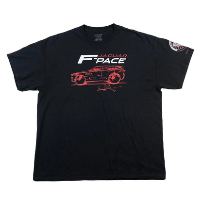 Black t-shirt with Jaguar F-Pace graphic on a white background
