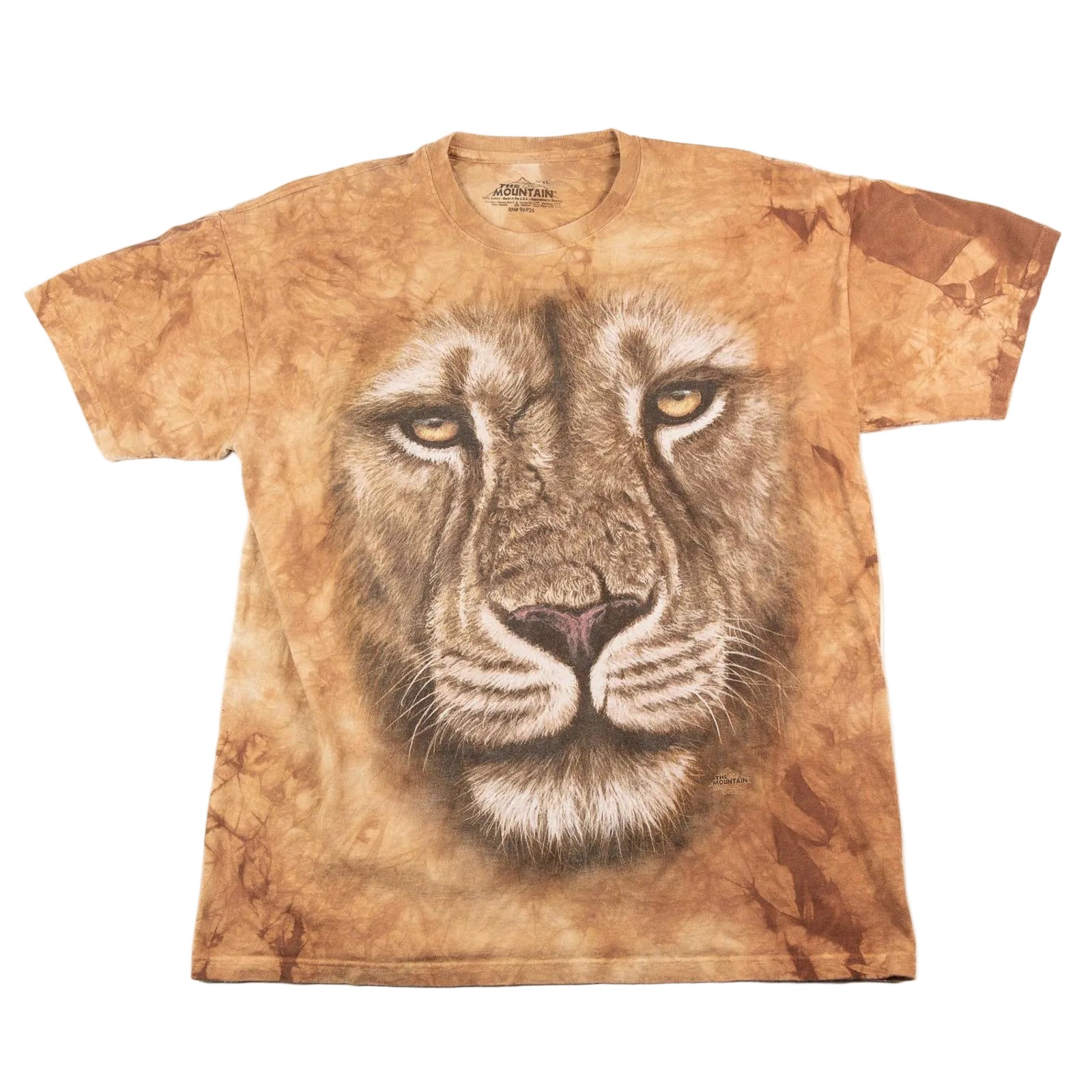 T-shirt with a lion's face design on a white background