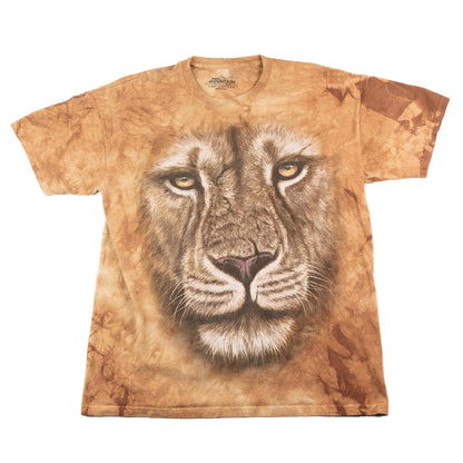 T-shirt with a lion's face design on a white background