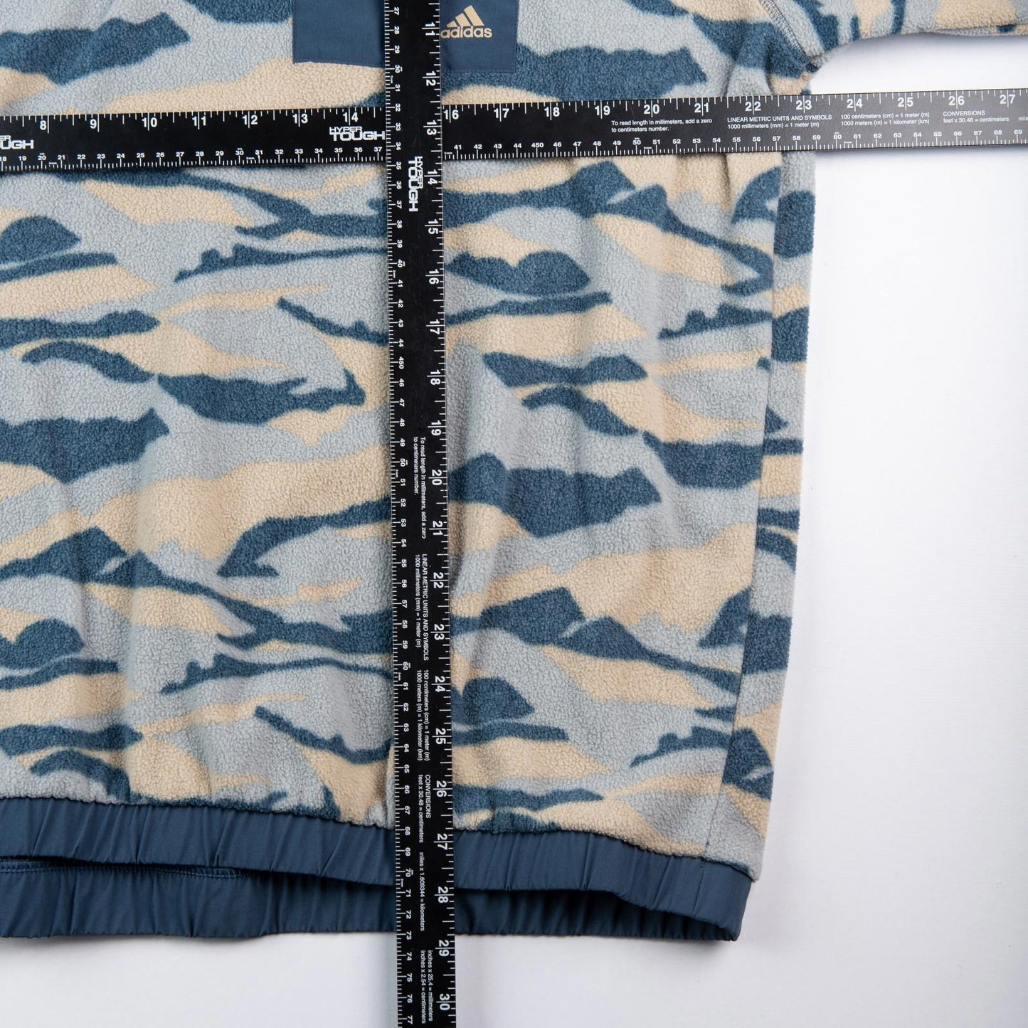 Adidas Fleece Pullover Sweatshirt Blue Tan Camo Pattern Chest Pocket Men's XL