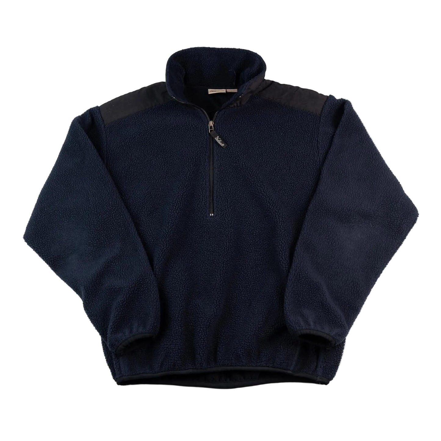 Navy blue pullover with a quarter zip on a white background