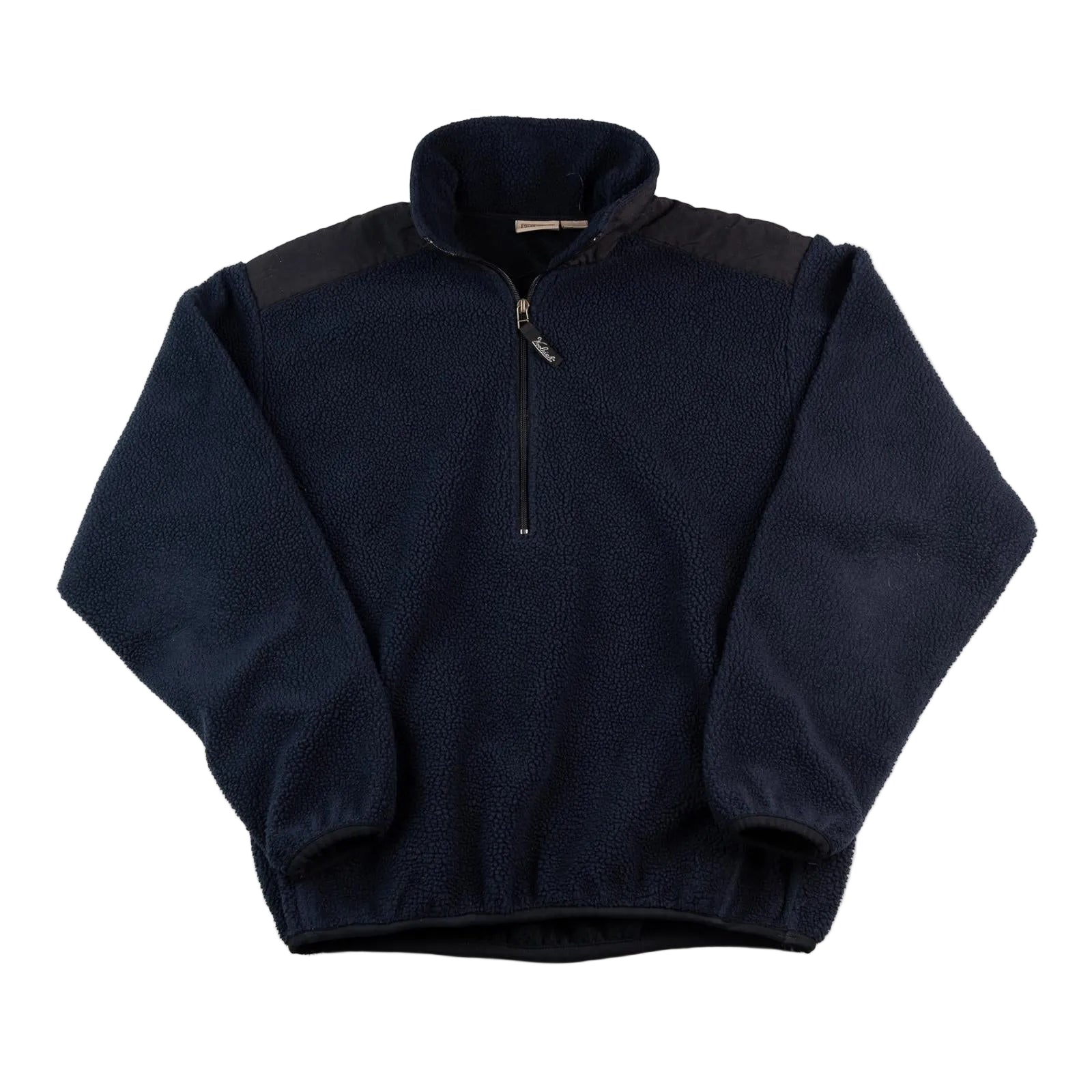 Navy blue pullover with a quarter zip on a white background