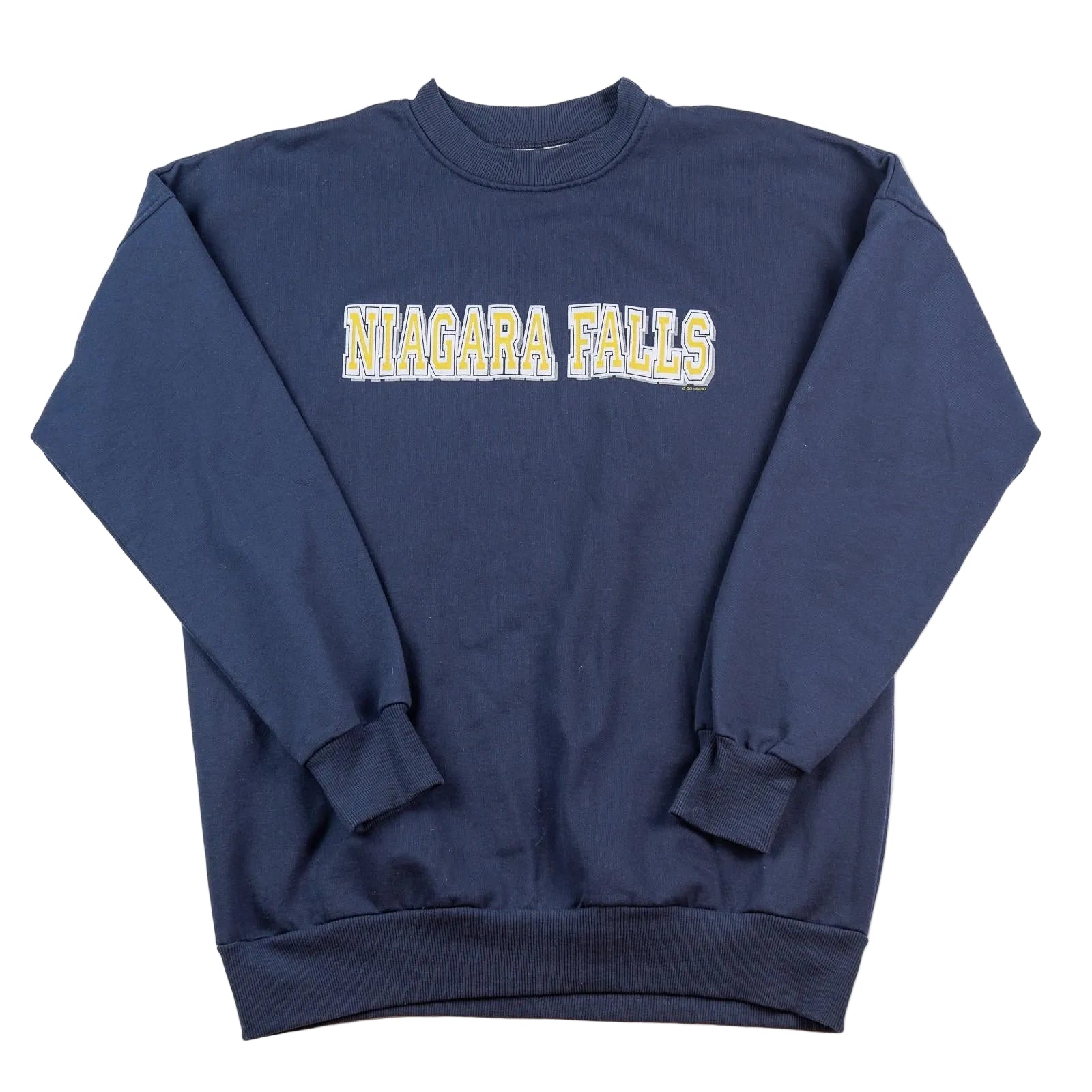 Navy blue sweatshirt with 'Niagara Falls' text on a white background