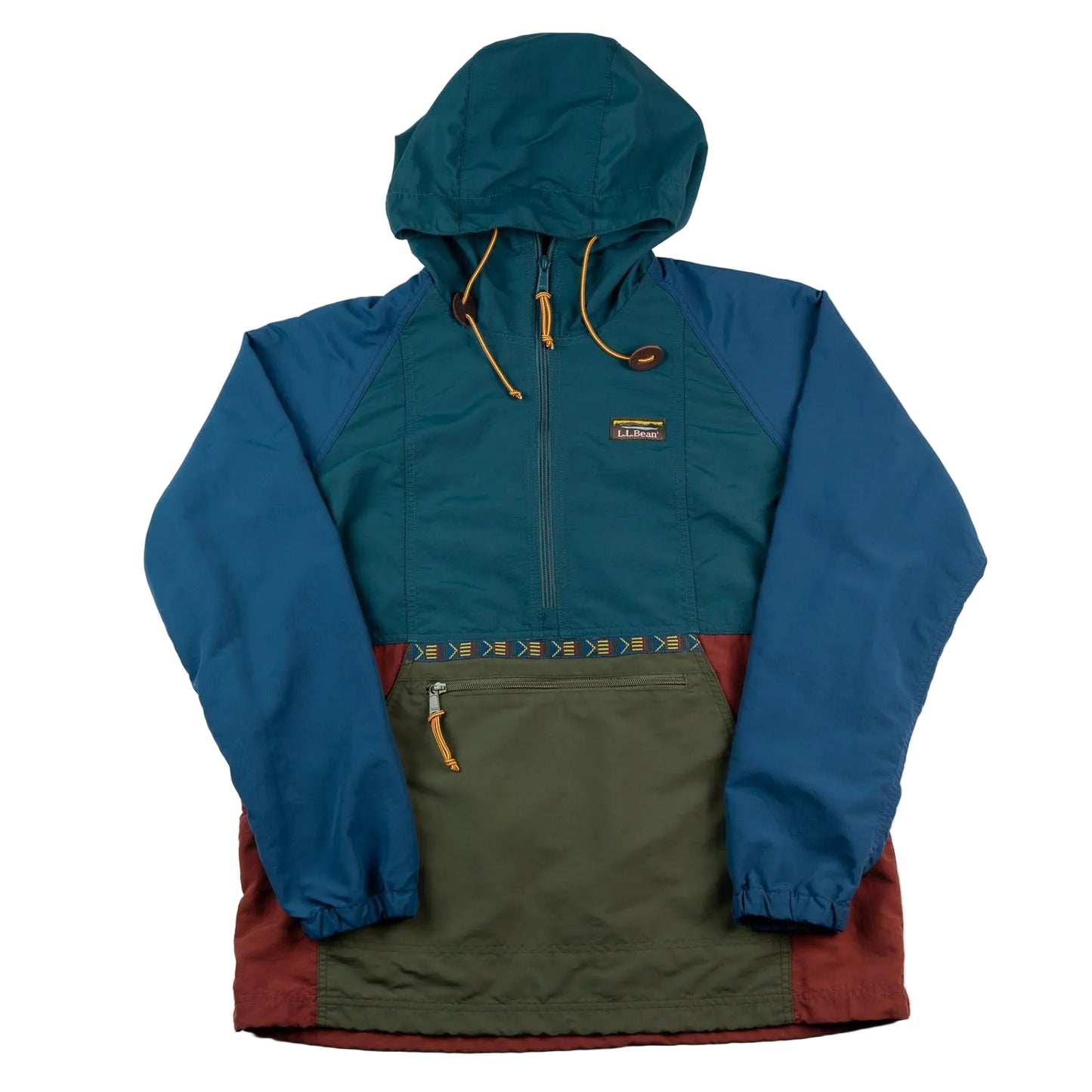 Multicolored jacket with a hood on a white background