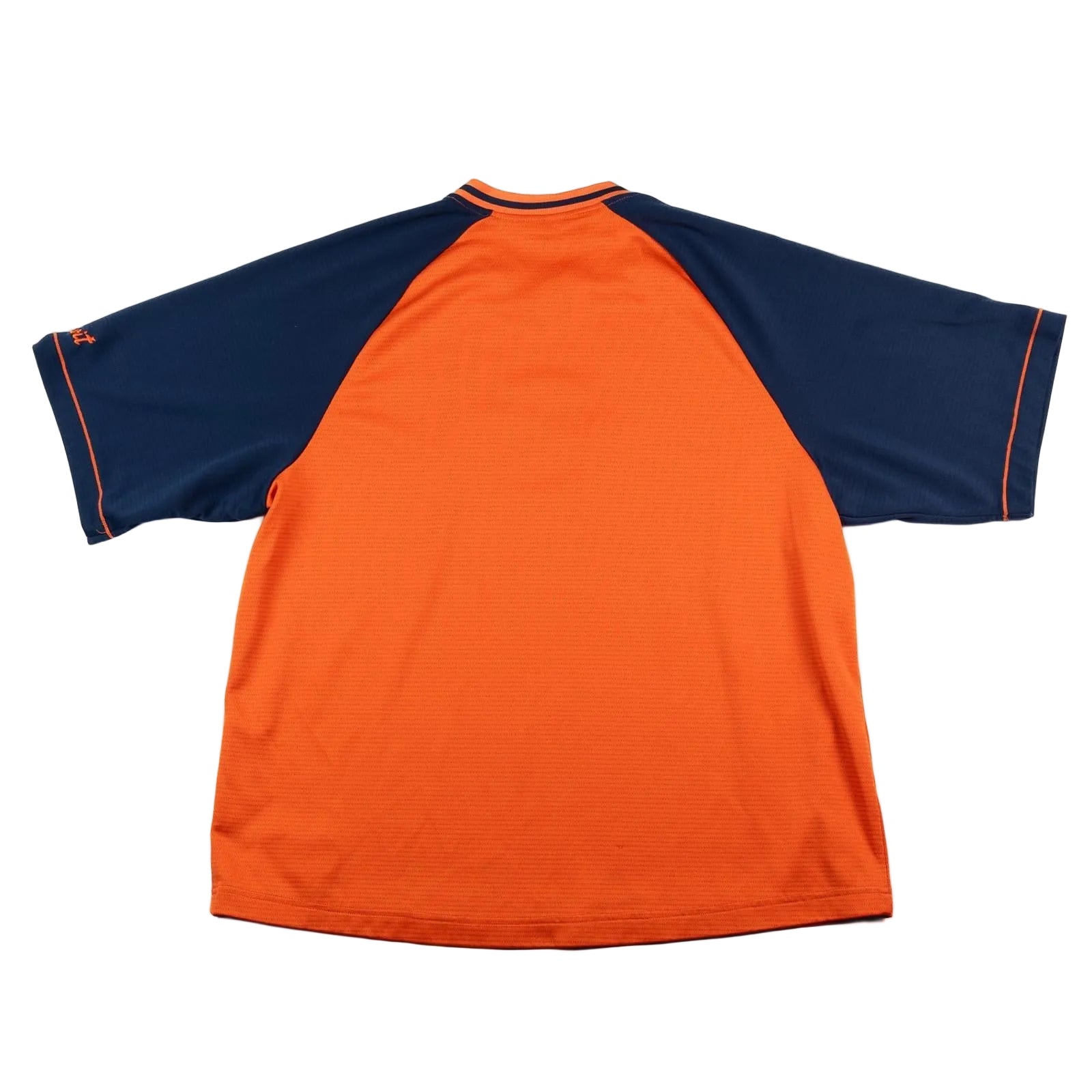 Orange and navy sports jersey on a white background