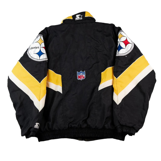 Black jacket with NFL and Steelers logos on a white background
