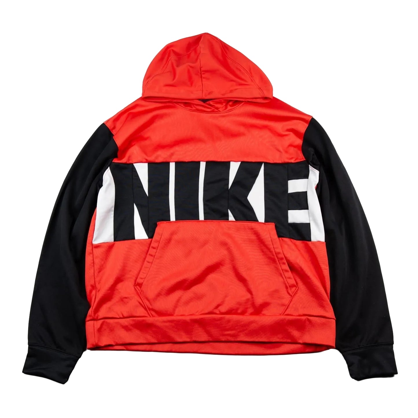 Red and black Nike jacket with a white logo on a white background