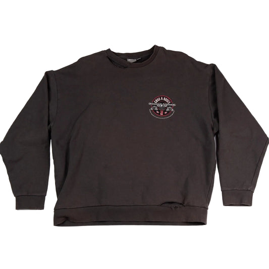 Brown sweatshirt with a logo on the chest against a white background