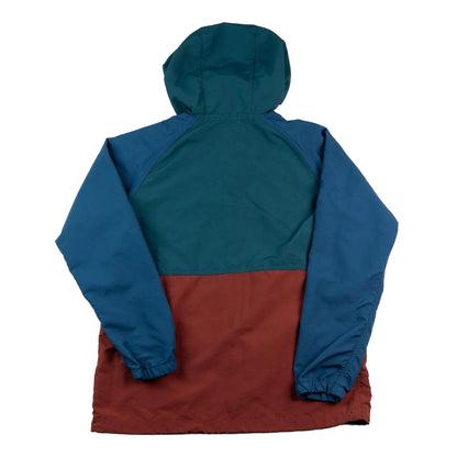 Two-tone blue and red jacket on a white background