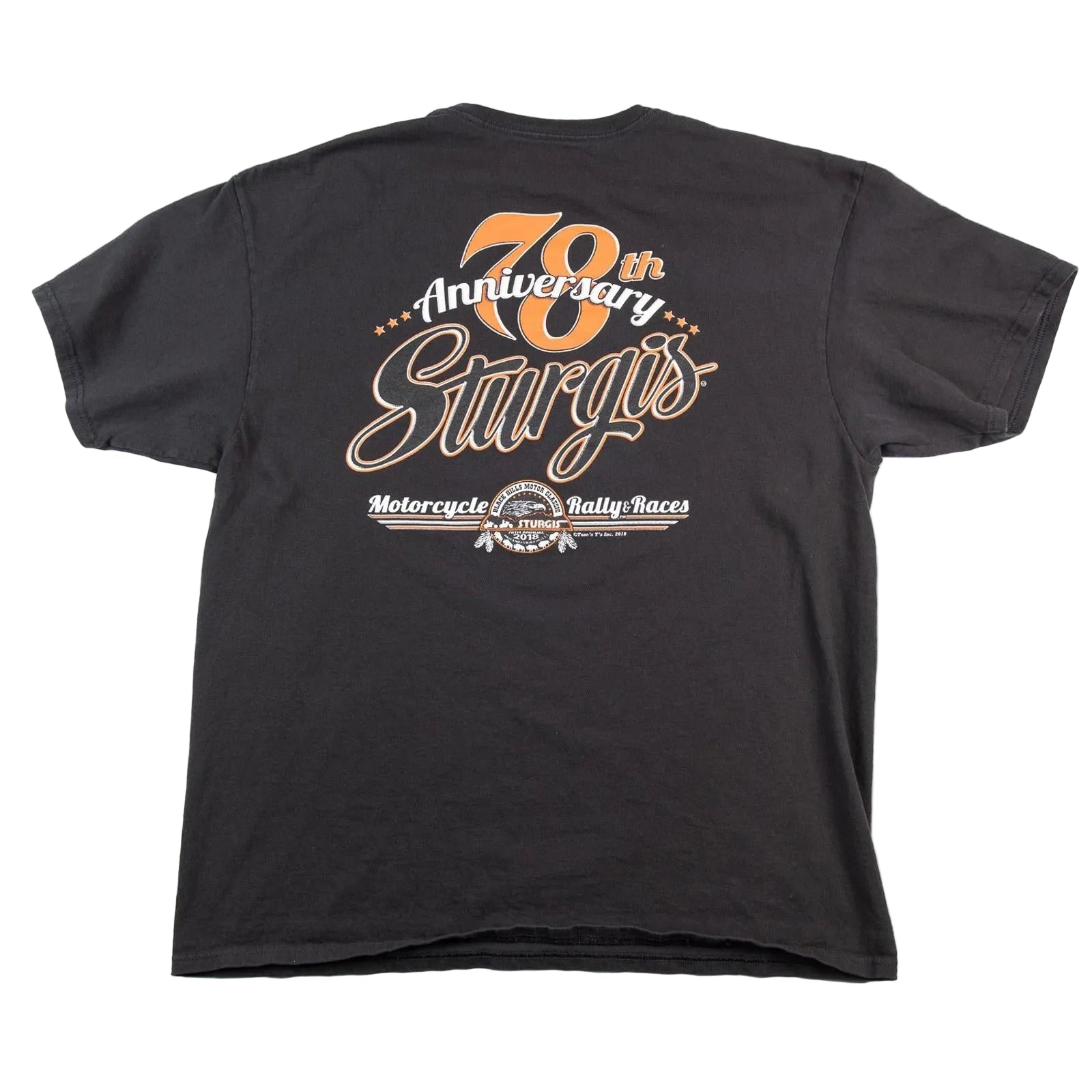 Black t-shirt with '78th Sturgis Motorcycle Rally & Races' graphic on a white background