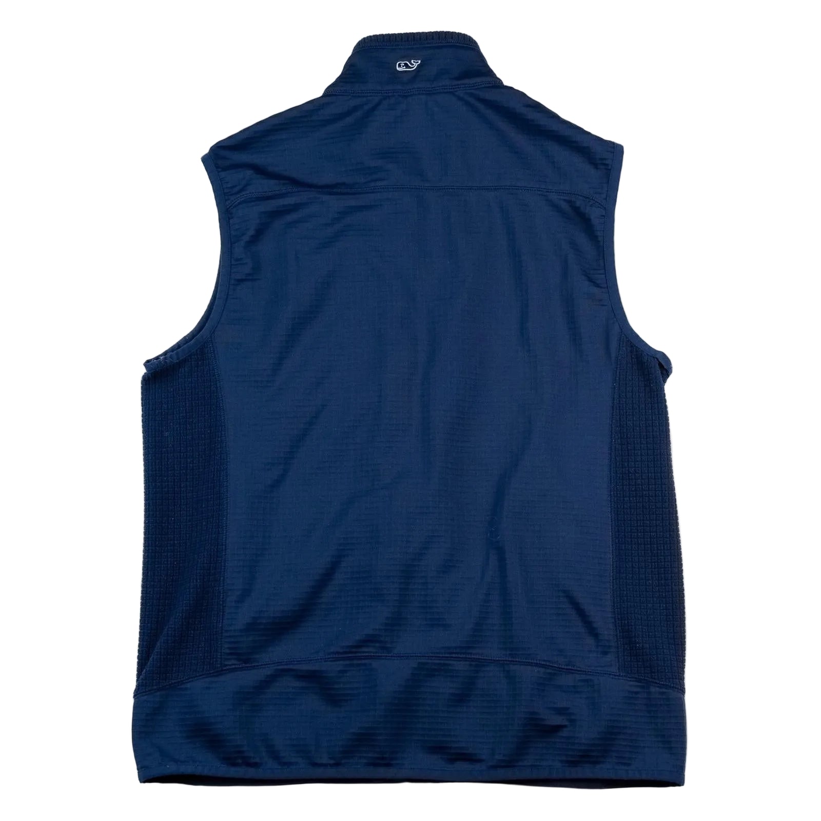 Navy blue sleeveless jacket on a white background
