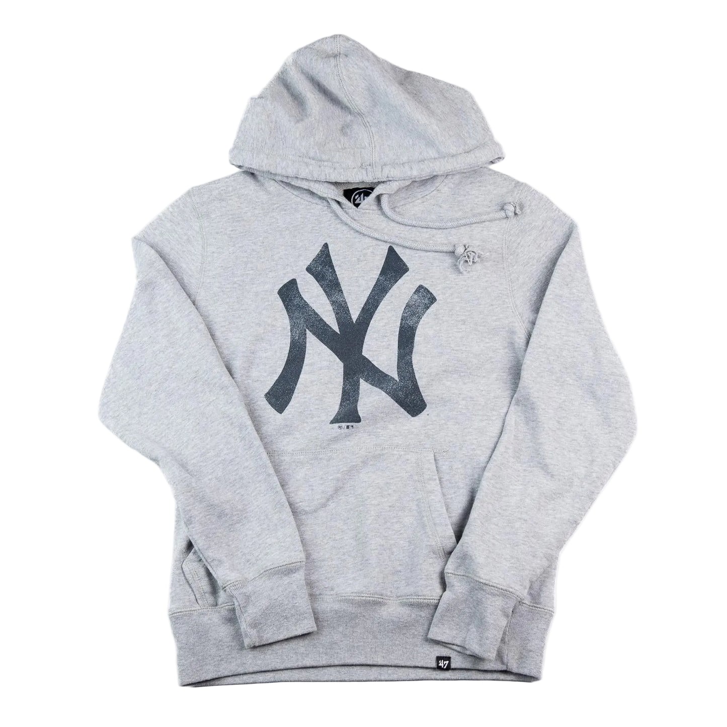 Gray hoodie with a logo on a white background