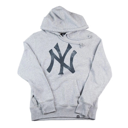 Gray hoodie with a logo on a white background