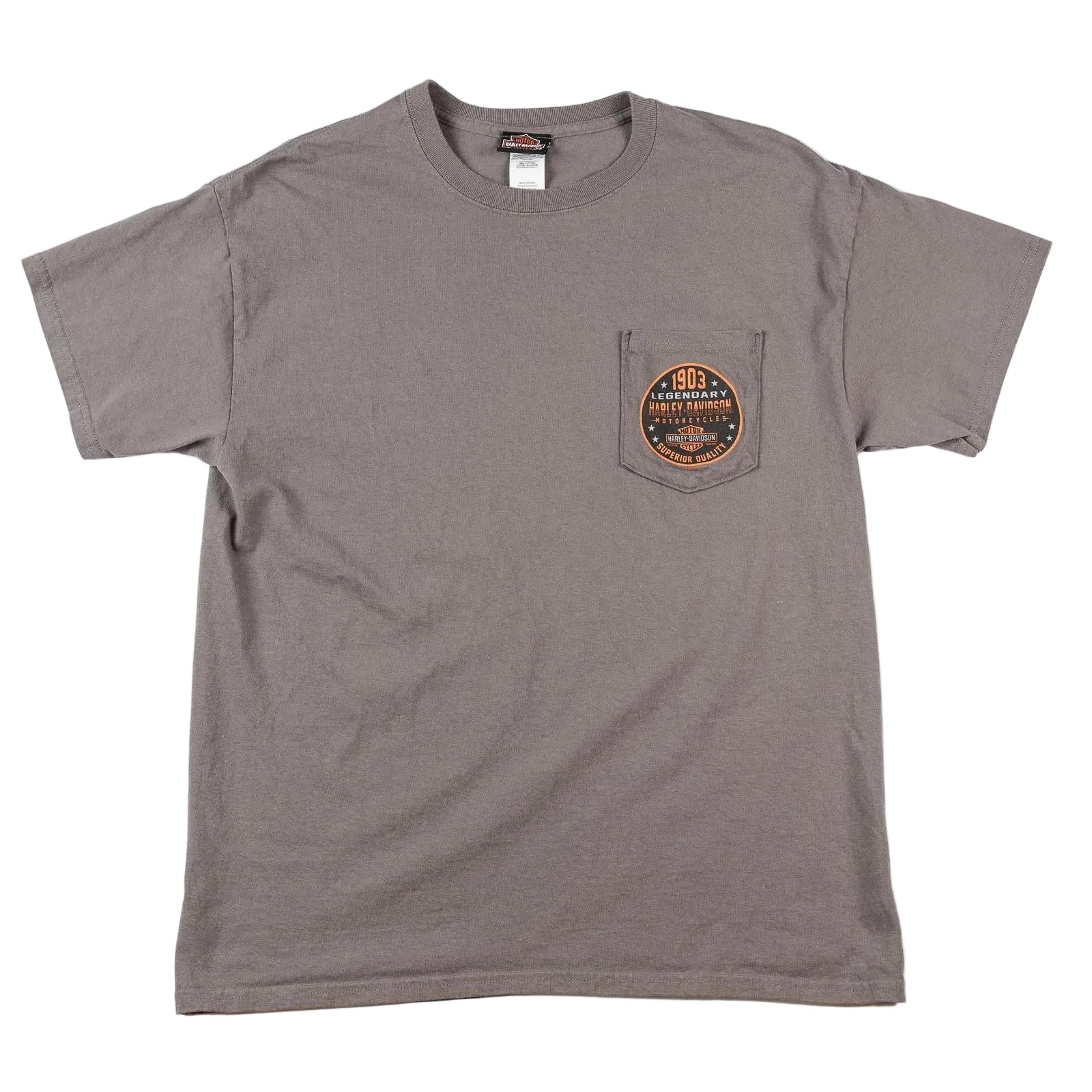 Gray t-shirt with a pocket patch on a white background