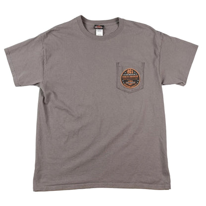 Gray t-shirt with a pocket patch on a white background