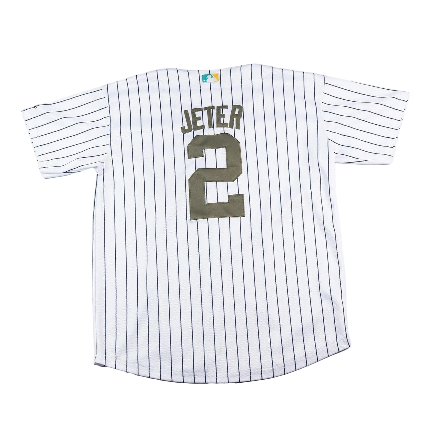 Baseball jersey with 'Jeter' and number '2' on a white background