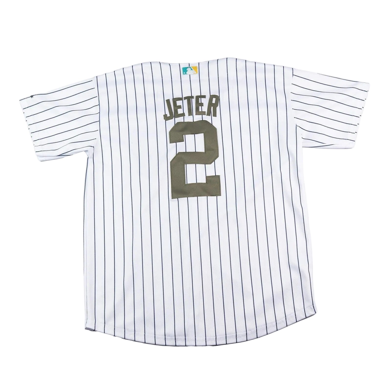 Baseball jersey with 'Jeter' and number '2' on a white background