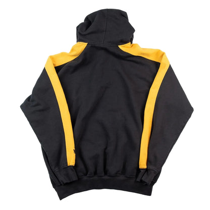 Black hoodie with yellow accents on a white background