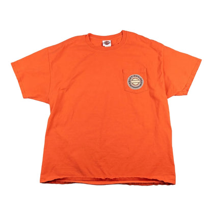Orange t-shirt with a logo on a white background