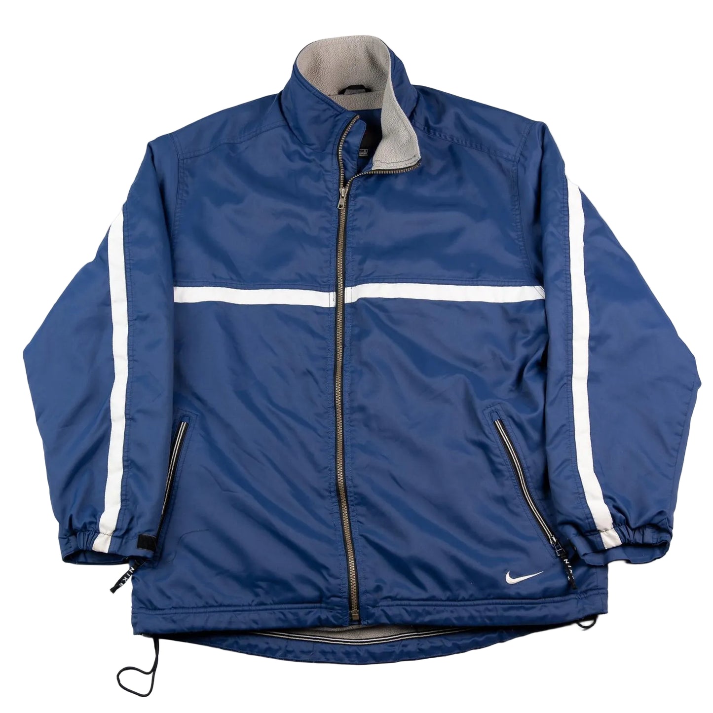 Blue jacket with white stripes on a white background