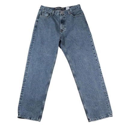 Pair of blue jeans on a white background
