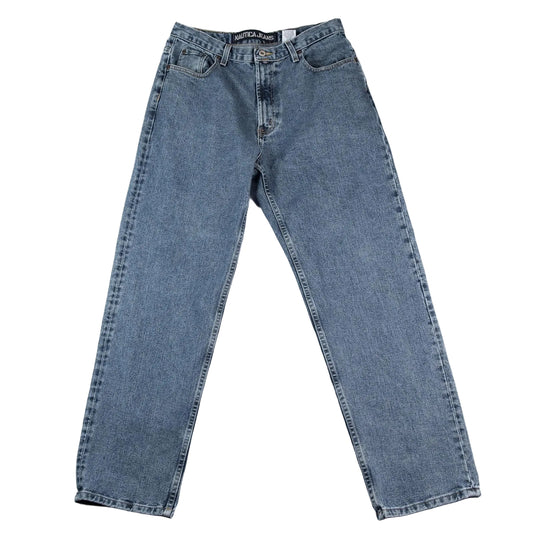 Pair of blue jeans on a white background