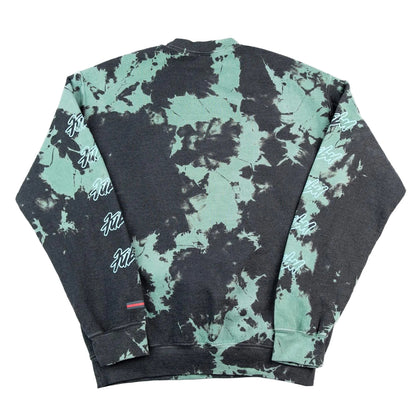 Tie-dye sweatshirt with black and green pattern on a white background
